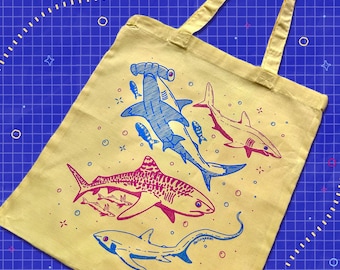 Shark Pilot Fish Remora Totebag // Kawaii Kidcore Pastel