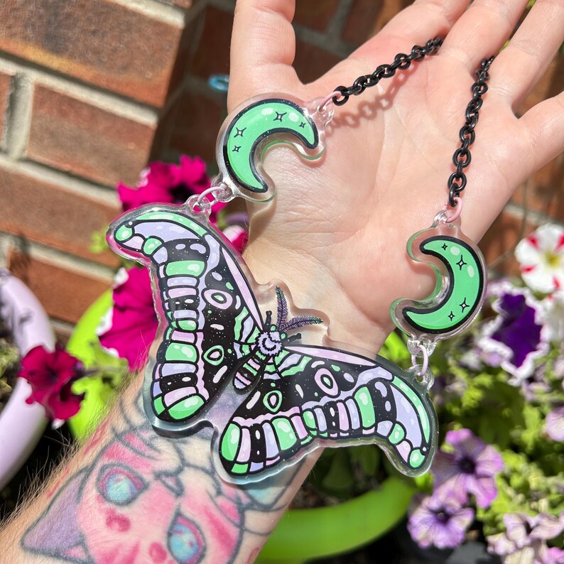 Religious Bugcore Rainbow Pastel Goth Moth Necklace // Kidcore Decora Bugcore Fairycore ...