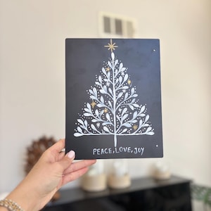 Acrylic Christmas Tree Painting on Chalkboard.