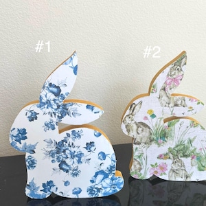 Thick Wood Easter Bunnies with Pattern Paper and Hand Painted Acrylic Print