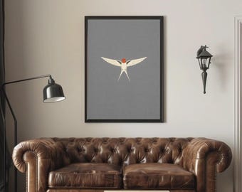 printable Swallow poster, Modern Grey Wall Art, gallery wall art, home decor, minimalism wall art, instant download, (Digital Download)