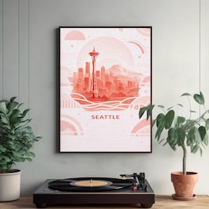 Seattle travel poster, printable art, home decor, minimalism wall art, gallery wall, living room wall, instant download, (Digital Download)