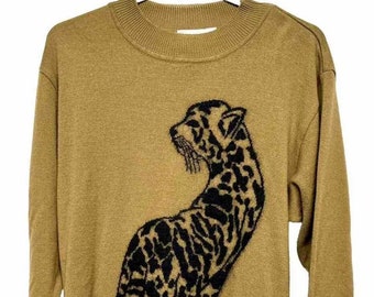 Vtg Mondi Leopard Cheetah animal print sweater 40 Med
