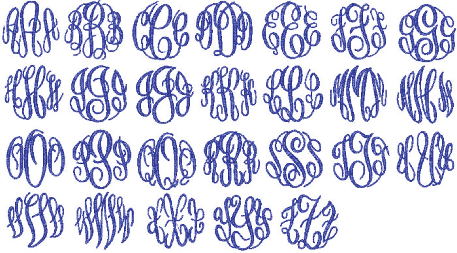 XL Large Script Monogram Embroidery Font Design PES DST | Etsy