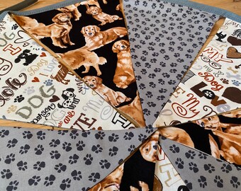 Golden Retriever Dog Love Pawprint Cotton Fabric Bunting - Large or Medium Sized Flags - 9 Flags