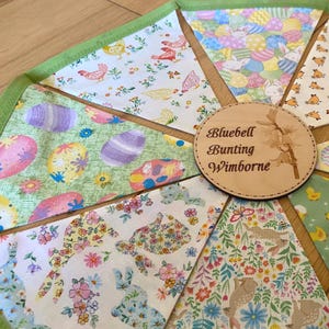 Easter Bunting - Chickens, Bunnies, Easter Eggs, Spring Floral Garland - Cotton Fabric - 8 Flags