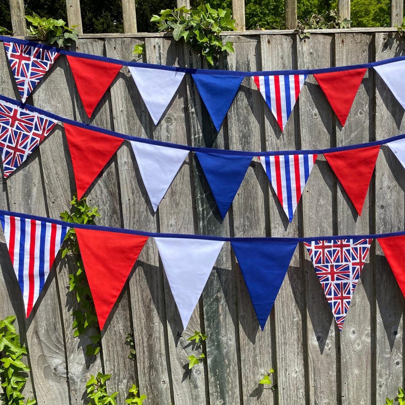 Union Jack Bunting: British Celebration Coronation Jubilee Street Party Decor, Polycotton Banner by Bluebell Bunting.
