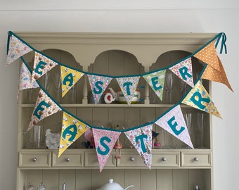 Easter Chick, Sheep, Rabbit and Easter Egg Cotton Fabric Bunting - Large & Medium Sized Flags - 8 Flags