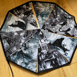 Halloween, Gothic, Witch, Owl, Raven, Skeleton, Black Cat , Wicca Cotton Fabric Bunting Large Sized Flags 10 Flags image 2