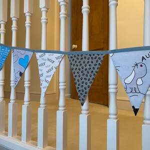 Dog Cartoon and Pawprint Blue, Grey & White Cotton Fabric Bunting Large, Medium or Small Sized Flags 11 Flags image 5