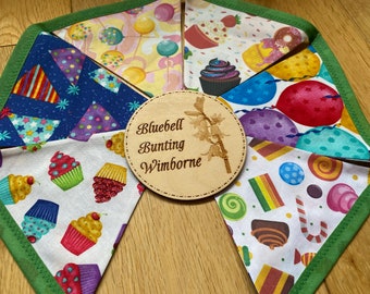 Birthday Party Celebration Cake Unisex Cotton Fabric Bunting Banner - Small Sized Flags - 6 Flags
