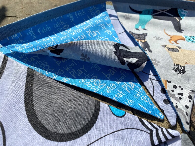 Dog Cartoon and Pawprint Blue, Grey & White Cotton Fabric Bunting Large, Medium or Small Sized Flags 11 Flags image 9
