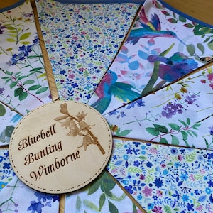 Hummingbird Bunting Bee Wildflowers Blue Floral Garden Home Decor - Cotton Fabric - Large, Medium or Small Sized Flags - 6, 9 or 12 Flags