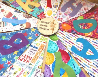 Happy Birthday Bunting Banner: Cake & Balloon Mulitcoloured Unisex Party Decor Garland - 16 Flags