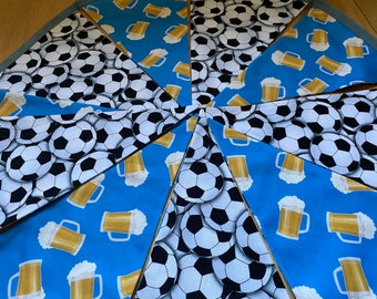 Football Soccer & Beer Euros, Premier League, World Cup Cotton Fabric Bunting - Large, Medium or Small Sized Flags - 10 Flags