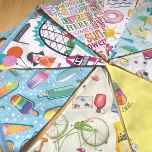 Summer Holiday Bunting: Campervan, Camping, Sun & Ice Cream Cotton Fabric Garland - 9 Flags