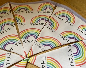 Thank You Rainbow Cotton Fabric Bunting - Medium Sized Flags - 6 Flags - Perfect for NHS or Teacher Gift