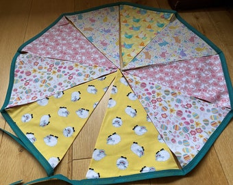 Chicken, Rabbit, Sheep & Easter Egg Easter, Spring Cotton Fabric Bunting - Large Sized Flags - 9 Flags