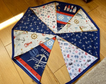 Fisherman Nautical, Seaside, Coastal, Boat, Sailing, Beach Cotton Fabric Bunting - Large or Medium Sized Flags - 8 Flags