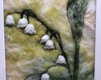 Needle felted picture of lily of the valley