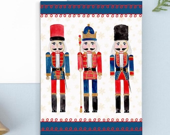 水彩画「クリスマス人形」 くるみ割り人形のバレエ クリスマスツリー 水彩カード、デッキルエッジ