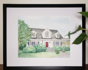 Custom House Portrait, Watercolor Home Portrait, Personalized Housewarming Gift,  Realtor Closing Gift,