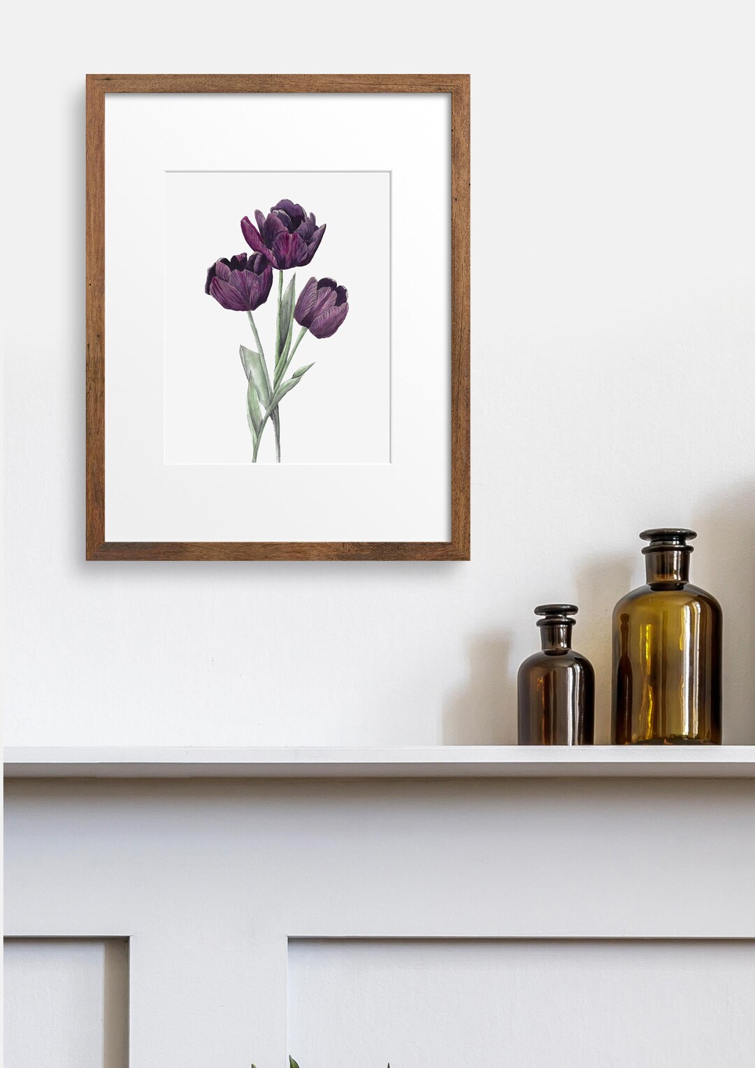 Purple Tulip Watercolor Print, Flower Wall Art Home Decor, Floral ...