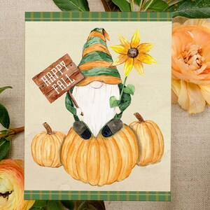 Cartes de voeux d'automne pour Thanksgiving ou voeux d'automne, cadeau pour professeur, carte vierge avec gnome aquarelle, papeterie d'automne lunatique