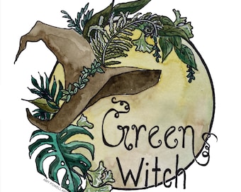 Green Witch Sticker - Witch's Path - Vinyl Die Cut Decal - Magnet, Static Cling, or Sticker