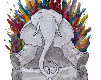 Meditating Elephant Sticker, Large Sticker, Yoga Elephant Magnet