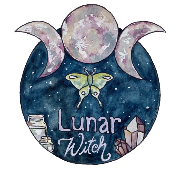 Lunar Witch Sticker - Witch's Path - Vinyl Die Cut Decal - Magnet, Static Cling, or Sticker