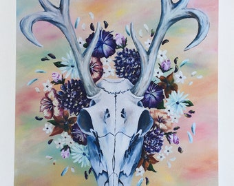 Deer Skull Art Print Giclee or Traditional Print