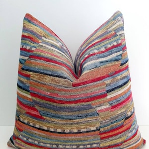 Colourful Boho Pillow Cover Modern Kilim Pillow Modern Boho Pillow Cover Multicolor Kilim Striped Cushion Modern Red Blue Camel Pillow Cover