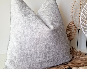 Light Gray Velvet Pillow Cover: Soft Fluffy Chenille Minimal Cushion /All Sizes