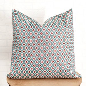 Funda de almohada verde azulado coral, turquesa, bohemia, moderna, estilo rústico, Betwixt Pillow, decoración rústica moderna