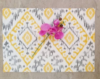Set of 4 Gray Ikat Placemats - Charcoal Linen-look Ikat by ragan Neutral Boho Intricate Medallion Cloth Placemats by Spoonflower