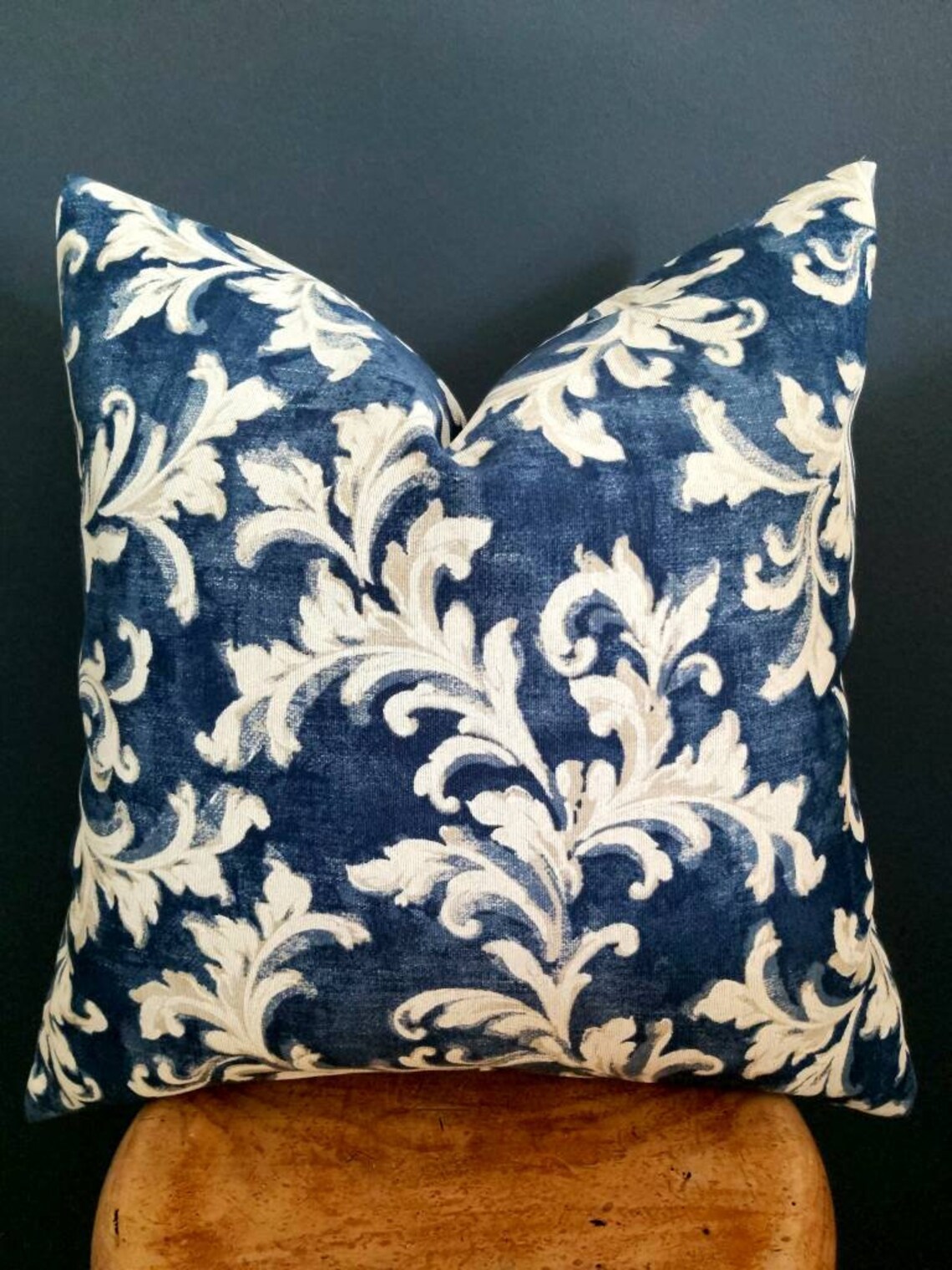 Indigo Blue Pillow Cover Blue Floral Pillow Cover Blue Damask Etsy