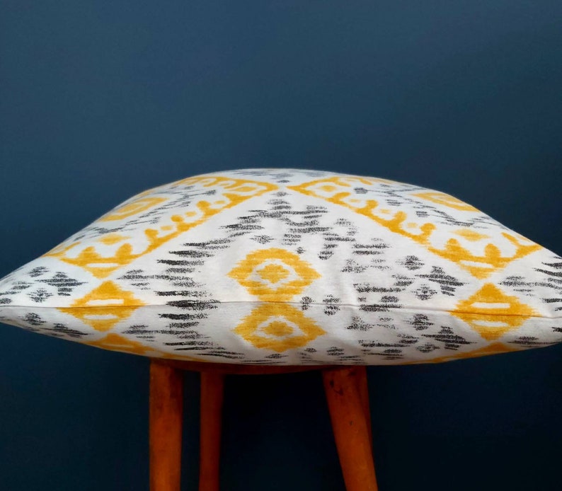 ikat yellow pillow white yellow gray pillow bright yellow bohemian pillow Yellow cotton canvas pillow cover spring summer pillow cover