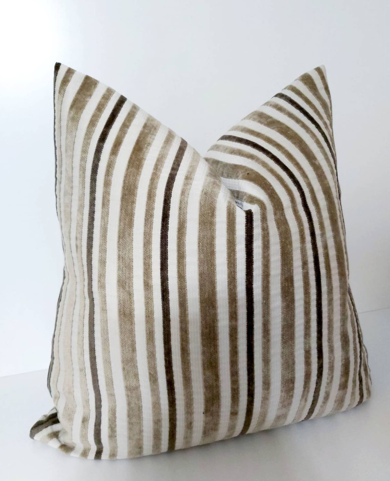 Beige Velvet Pillow Cover Beige Striped Pillow Vintage Velvet Etsy