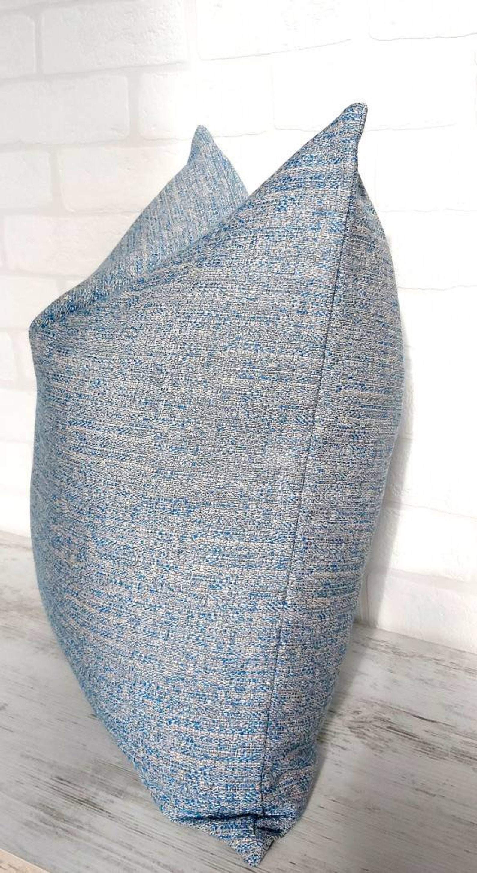 Light Blue Pillow Cover Blue Beige Tweed Pillow Wicker Pattern Etsy