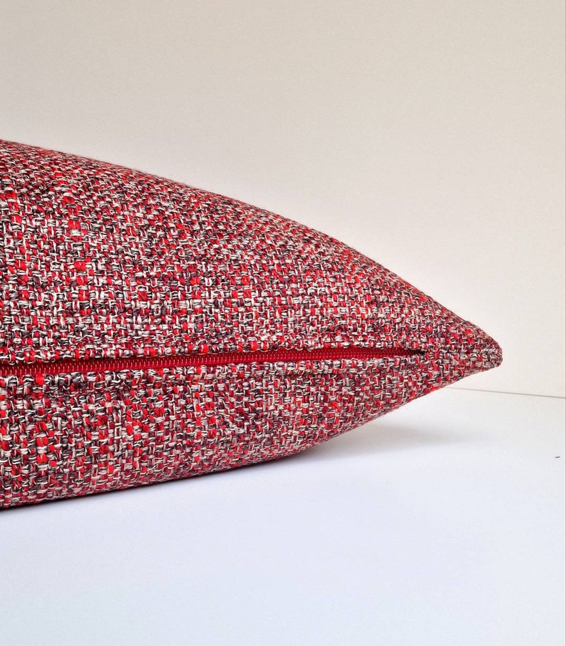 Red Boho Pillow Red Tweed Pillow Red Gray Boucle Throw Pillow Etsy