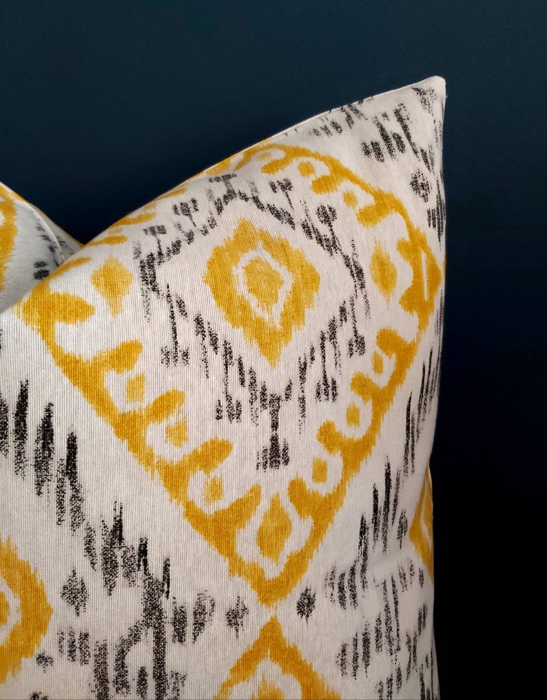 ikat yellow pillow white yellow gray pillow bright yellow bohemian pillow Yellow cotton canvas pillow cover spring summer pillow cover