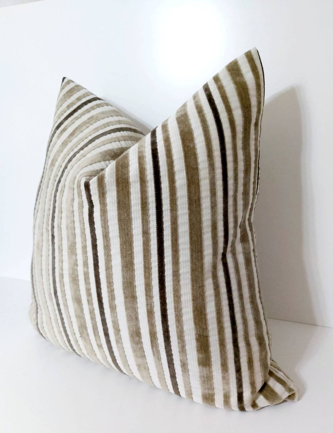 Beige Velvet Pillow Cover Beige Striped Pillow Vintage Velvet Etsy