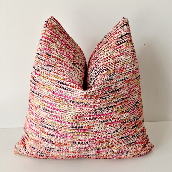Pink Boho Pillow Cover, Colourful Rug Throw Pillow, Textured Fuchsia Euro Sham Kilim Cushion