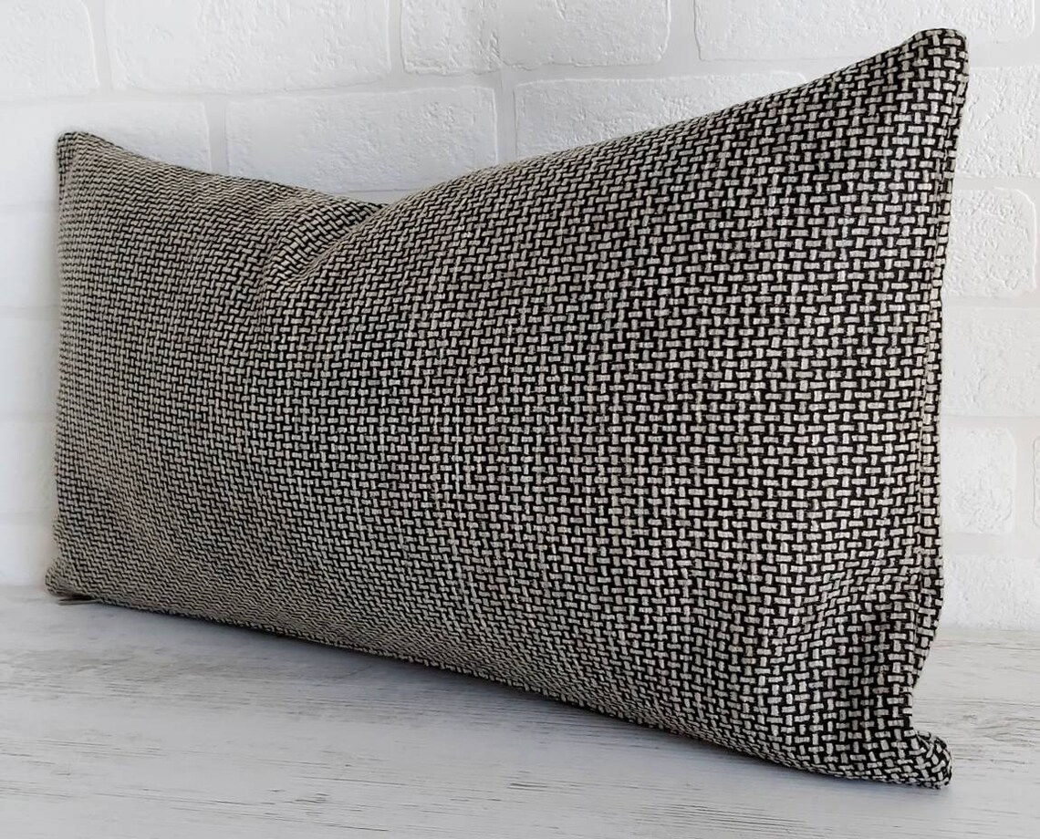 Gray Textured Lumbar Pillow Modern Boho Lumbar Modern Etsy
