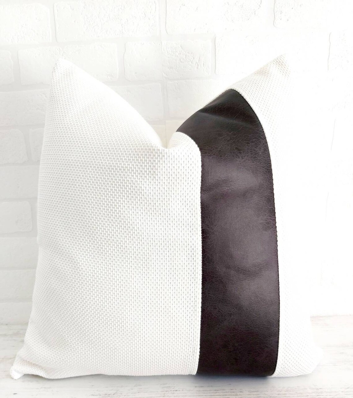 Bright White Pillow Cover Charcoal Leather Pillow Scandinavian Etsy