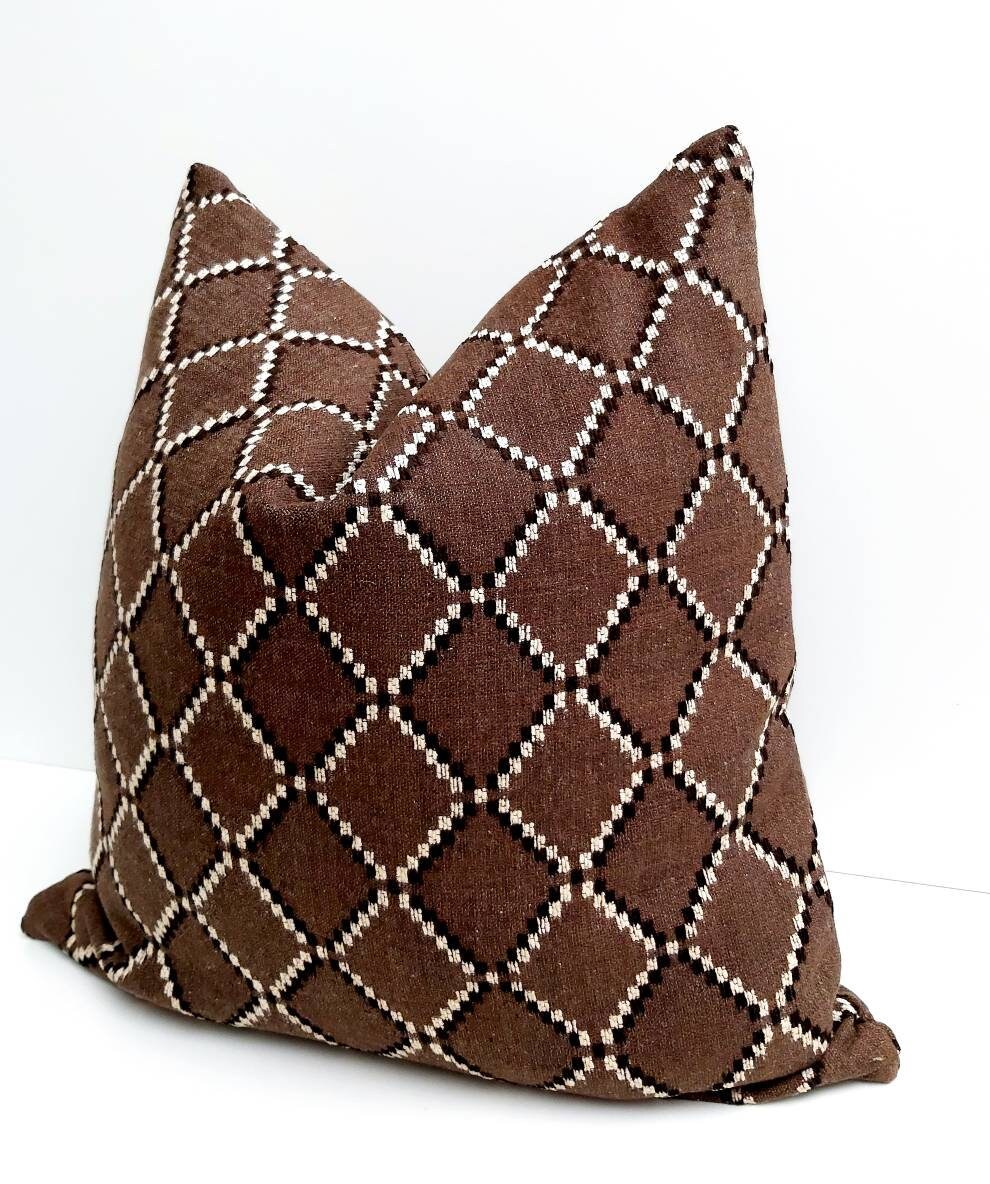 Brown Woven Pillow Cover Modern Boho Pillow Modern Farmhouse Etsy