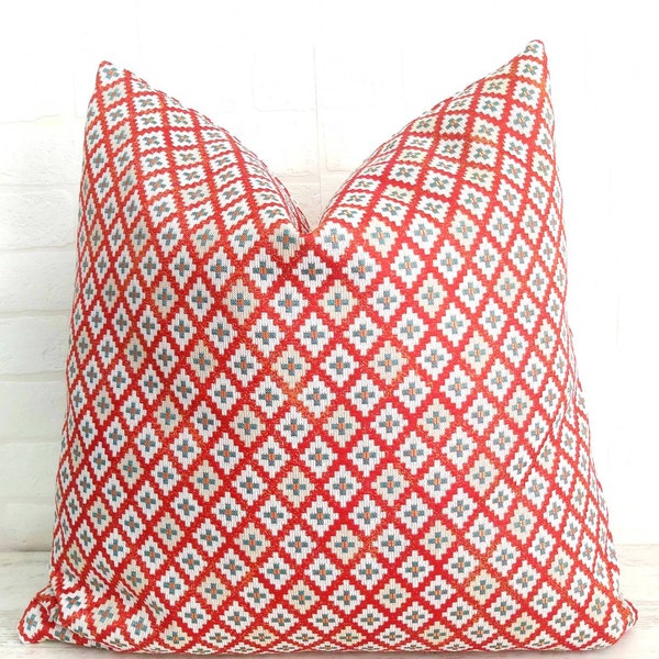 Vivid Coral Pillow Tangerine Pillow Ikat Pillow Cover Textured Pillow Cover Boho Ikat Pillow Farmhouse Pillow Betwixt Burnt Orange Pillow