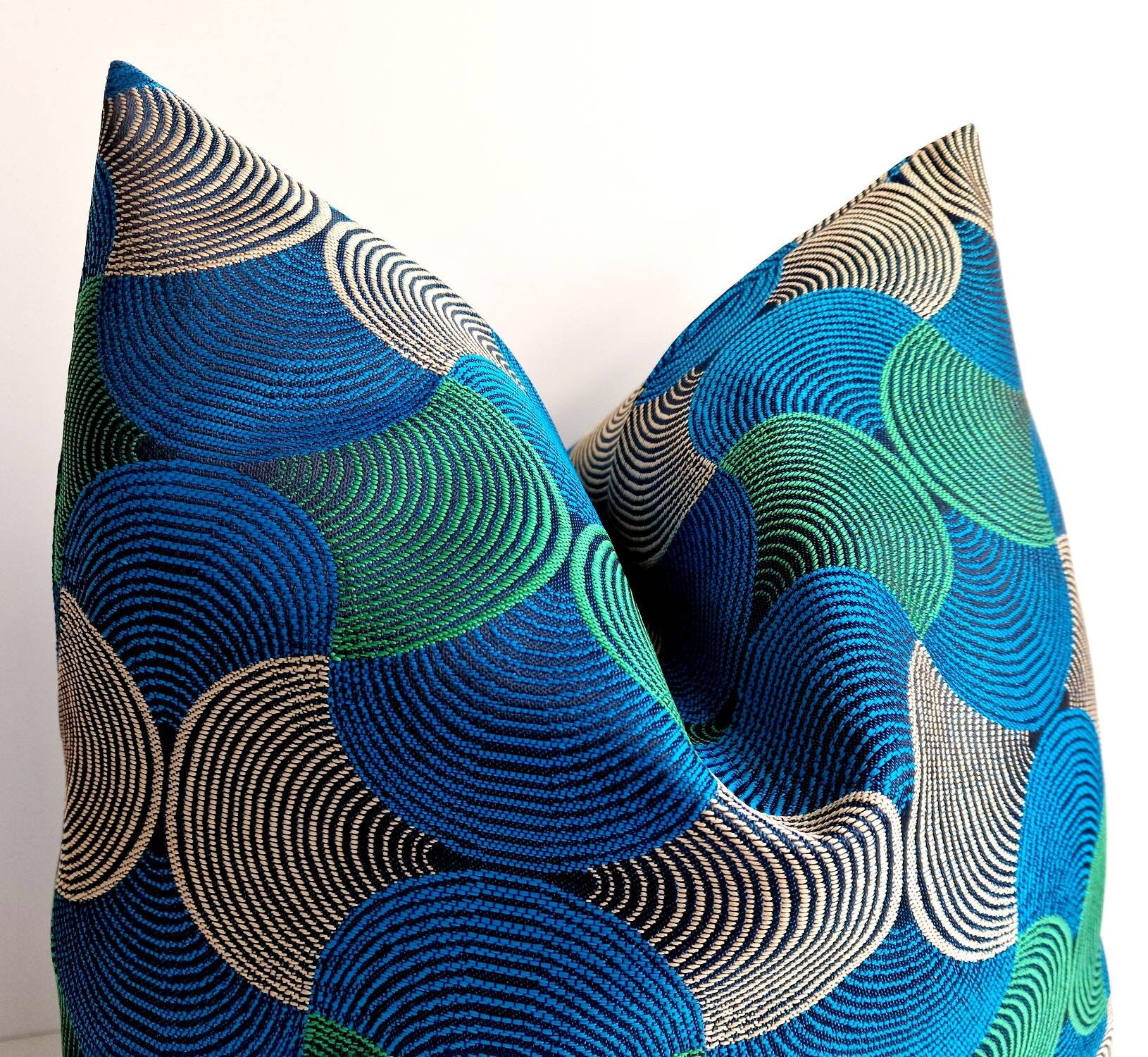 Cobalt Blue Pillow Cover Textured Midcentury Pillow Blue Green Etsy