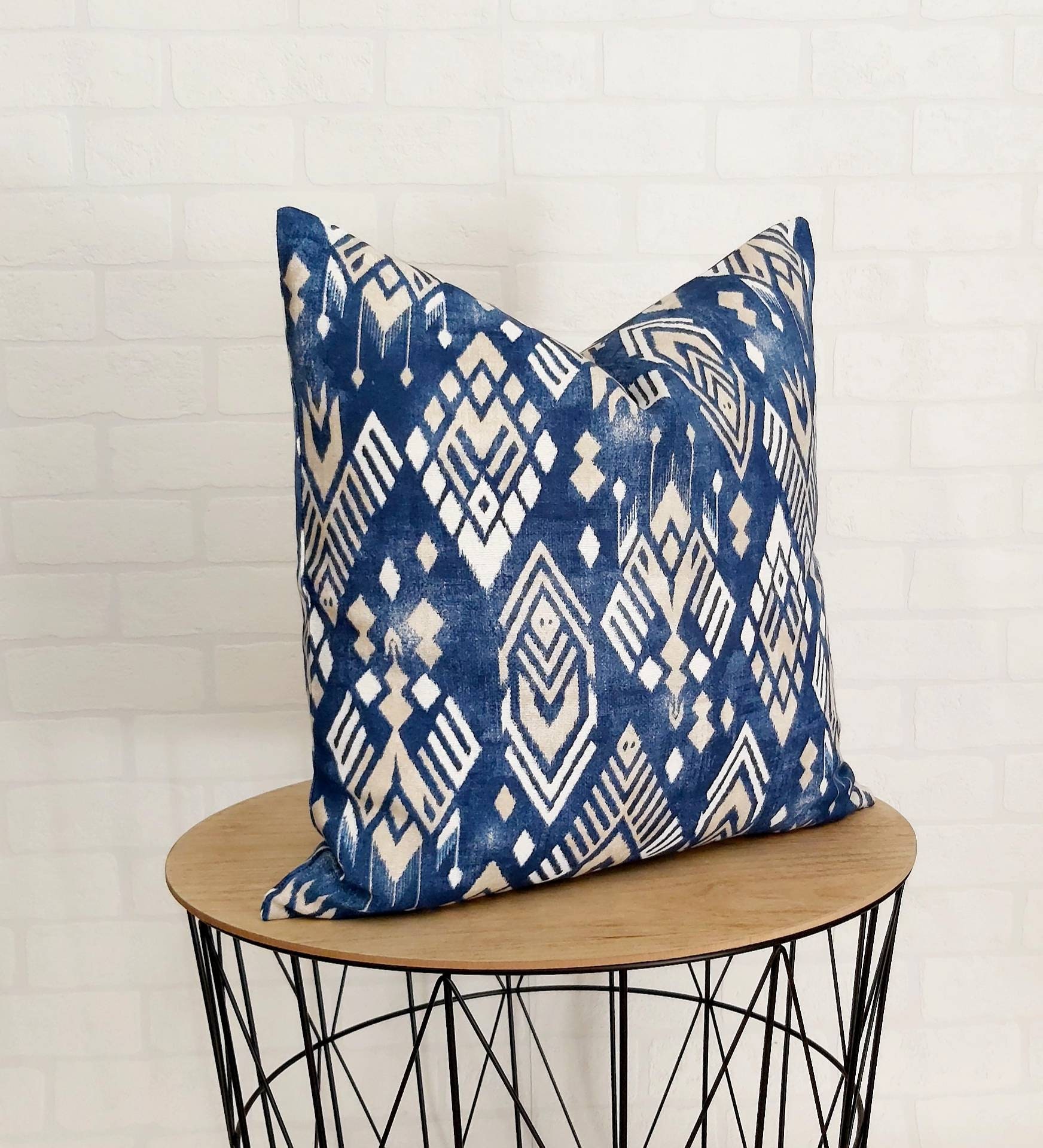 Indigo Blue White Pillow Cover Bohemian Pillow Cover Ikat Etsy